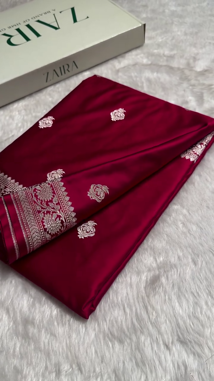 ❤️ Crimson Bloom Banarasi Silk Fabric – A Regal Weave of Tradition & Luxury ❤️✨