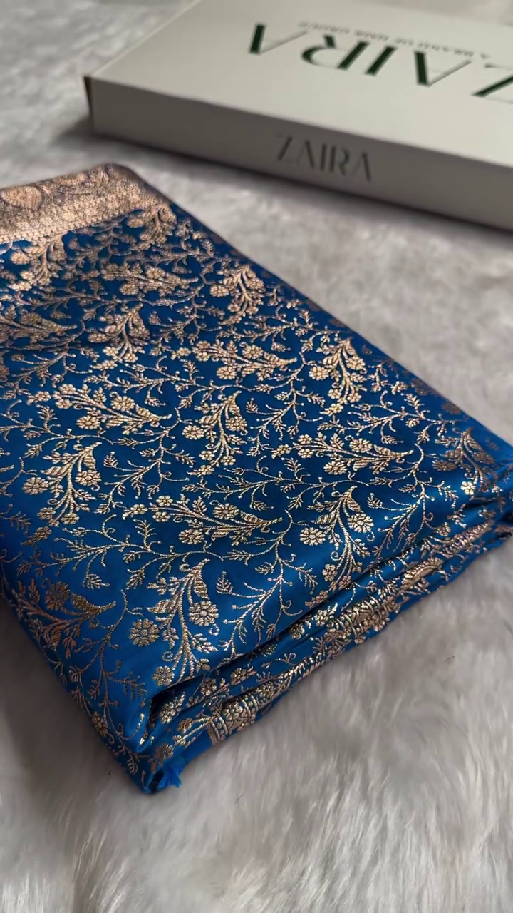 “Royal Blue Banarasi Brocade Saree Fabric – Premium Zari Weave | Wedding & Festive Luxury Material (Multiple Colours & Sizes XXS–XXL)”
