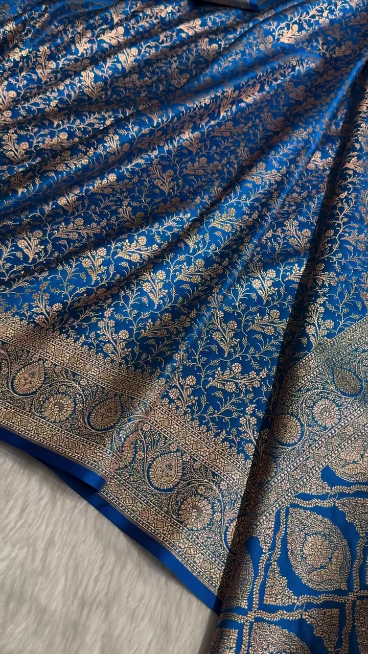 “Royal Blue Banarasi Brocade Saree Fabric – Premium Zari Weave | Wedding & Festive Luxury Material (Multiple Colours & Sizes XXS–XXL)”
