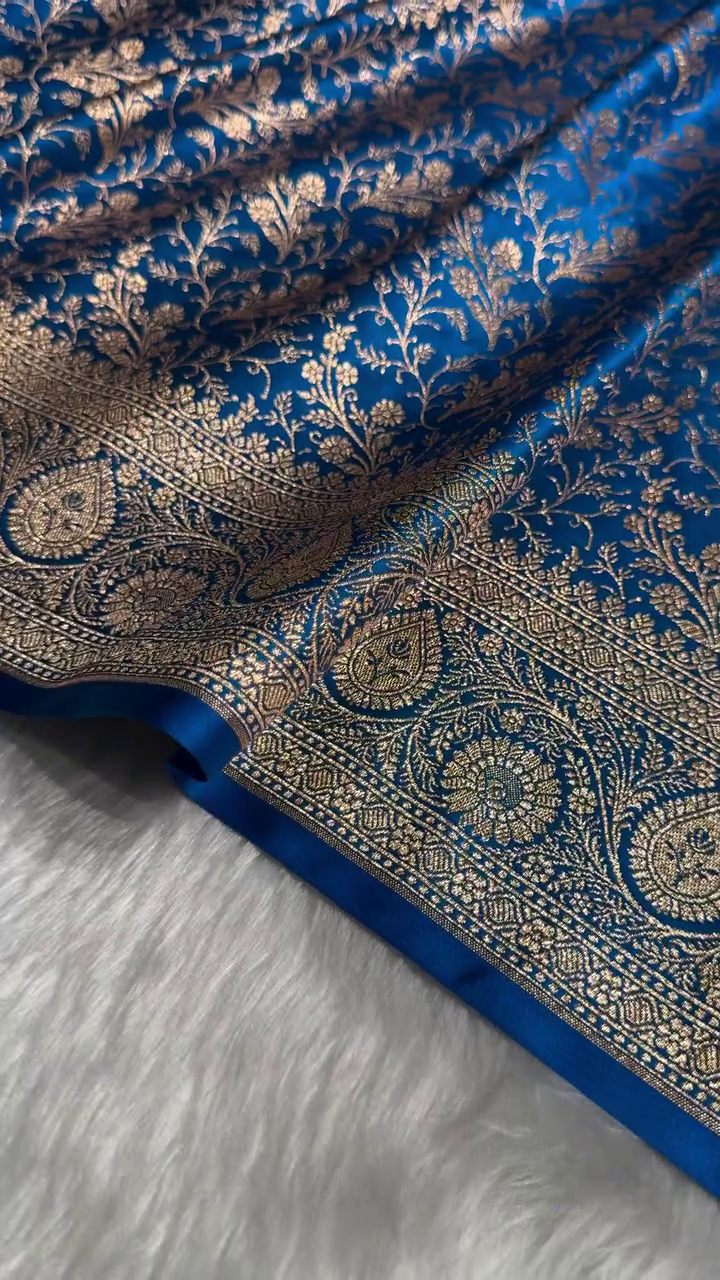 “Royal Blue Banarasi Brocade Saree Fabric – Premium Zari Weave | Wedding & Festive Luxury Material (Multiple Colours & Sizes XXS–XXL)”