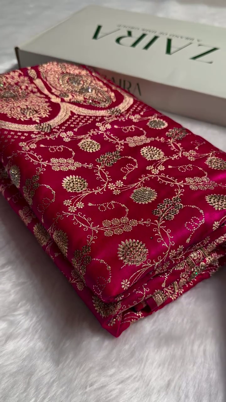 “Rani Pink Banarasi Silk Suit Fabric with Grand Gold Zari Weave | Premium Wedding & Festive Collection | Multiple Designs, Colours & Sizes XXS–XXL”