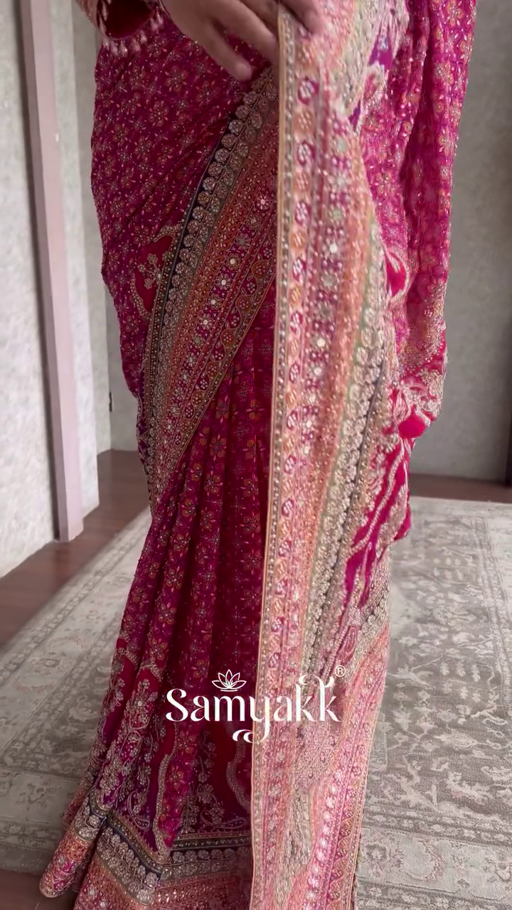 🌺 “Royal Ruby Pink Designer Banarasi Saree ✨ | Premium Wedding Edition • Heavy Border & All-Over Weave • Sizes XXS–XXL”