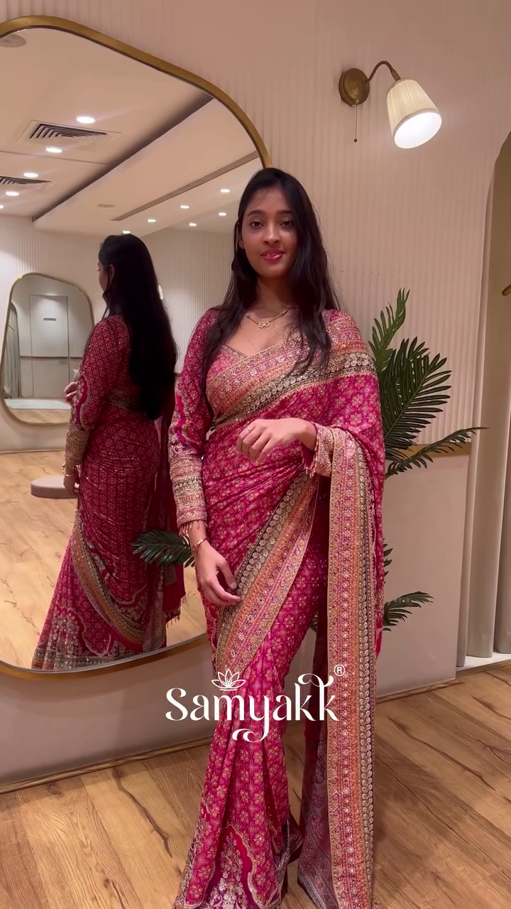 🌺 “Royal Ruby Pink Designer Banarasi Saree ✨ | Premium Wedding Edition • Heavy Border & All-Over Weave • Sizes XXS–XXL”