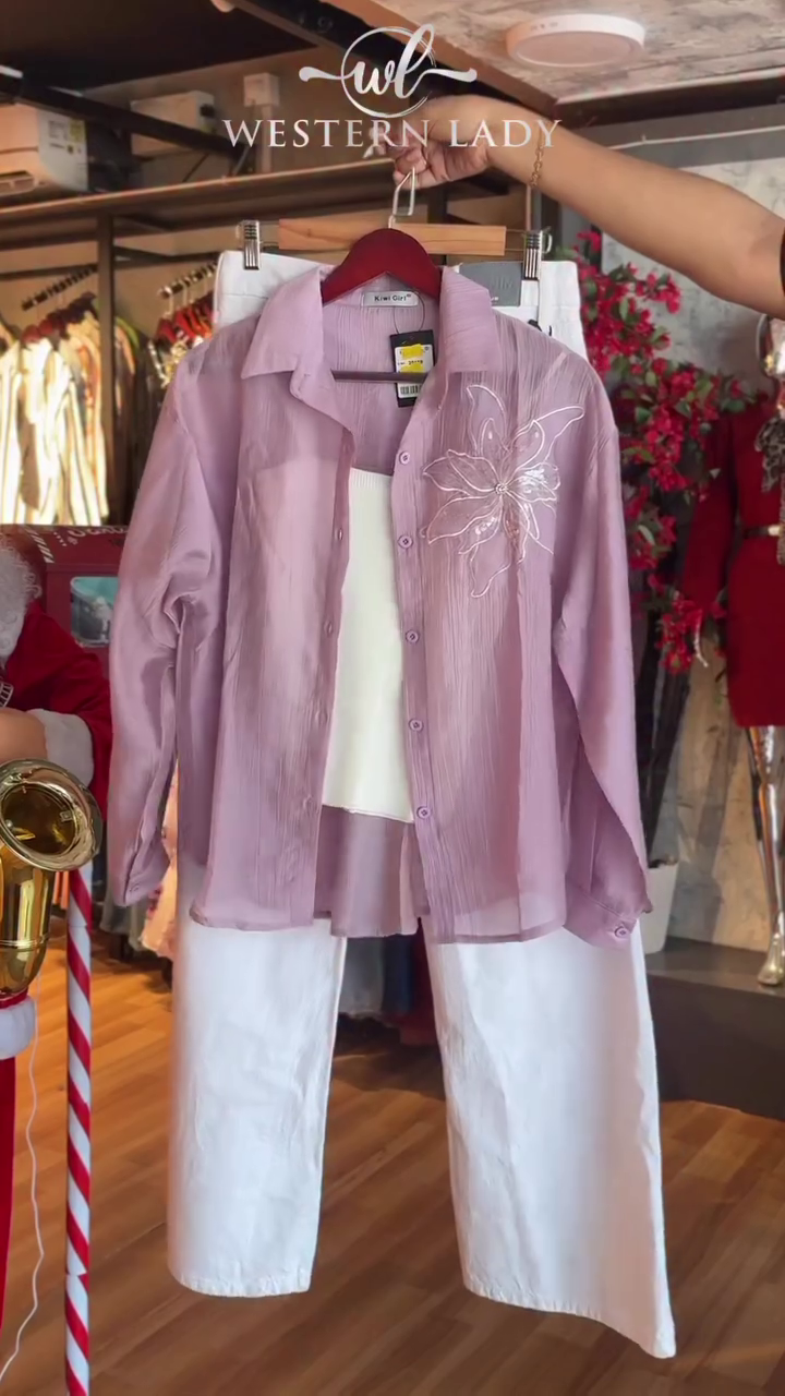 🌸✨ Lilac Whisper 3-Piece Co-Ord Set – Sheer Shirt, Inner Top & Wide-Leg Pants ✨🌸
