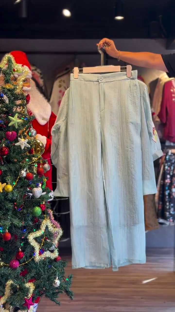 🌿✨ Mint Blossom Breeze Co-Ord Set – Embroidered Shirt & Flowing Pants ✨🌿