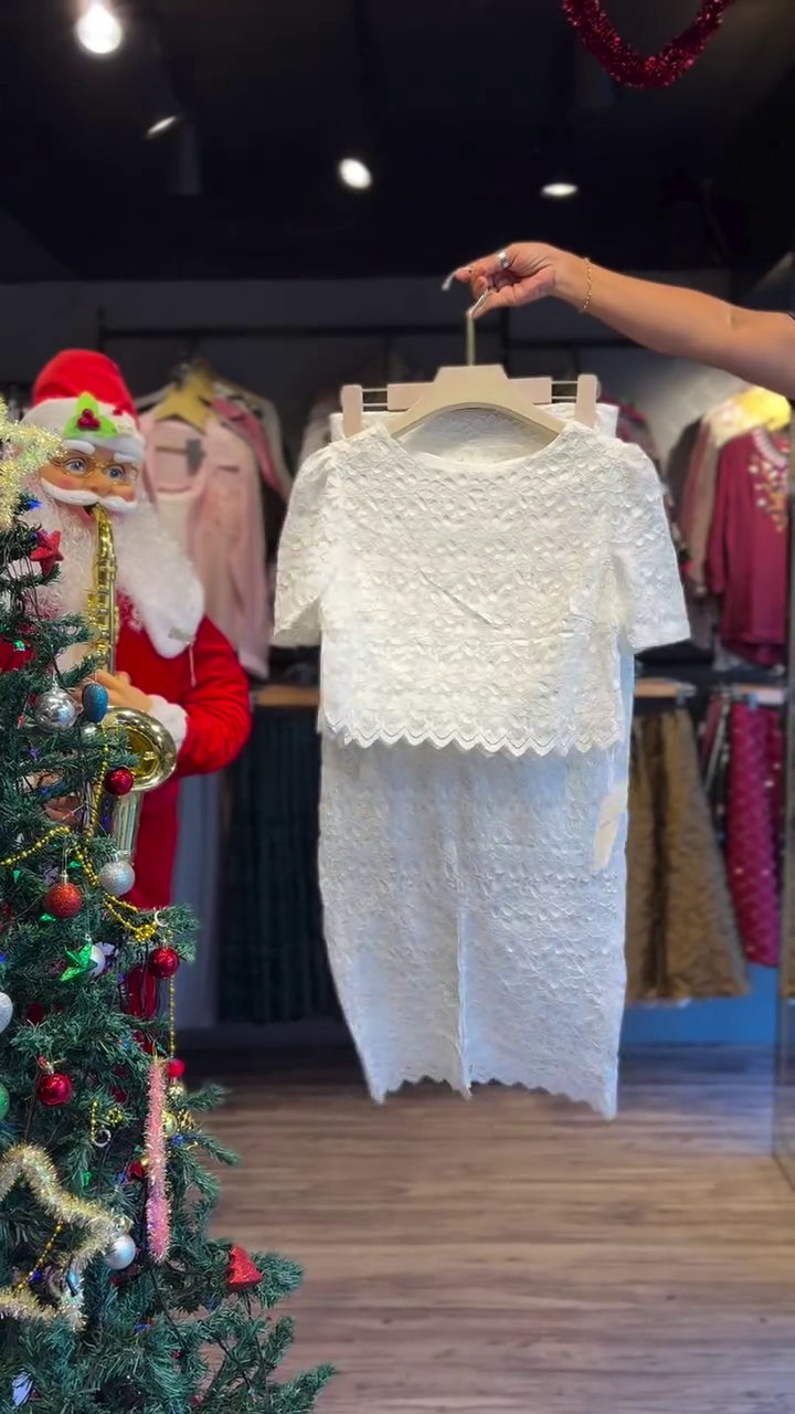 ✨ Elegant Snowfall Lace Co-Ord Set | Premium Textured White Outfit ✨