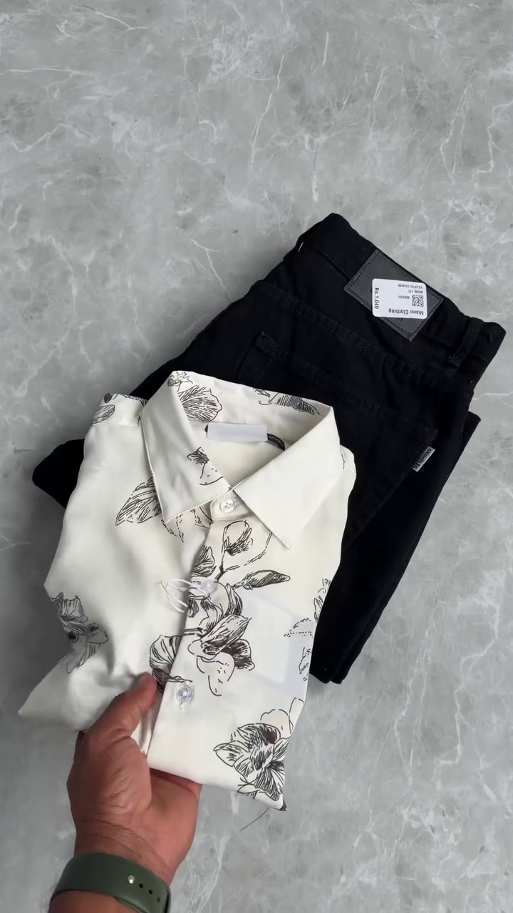 🌺 Royal Bloom Printed Shirt & Classic White Trouser Set – Bold Elegance Redefined 🌺