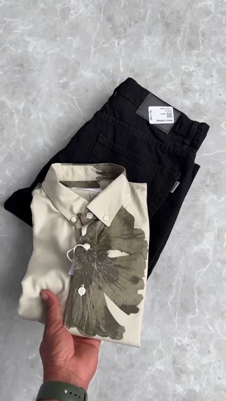 🌺 Royal Bloom Printed Shirt & Classic White Trouser Set – Bold Elegance Redefined 🌺