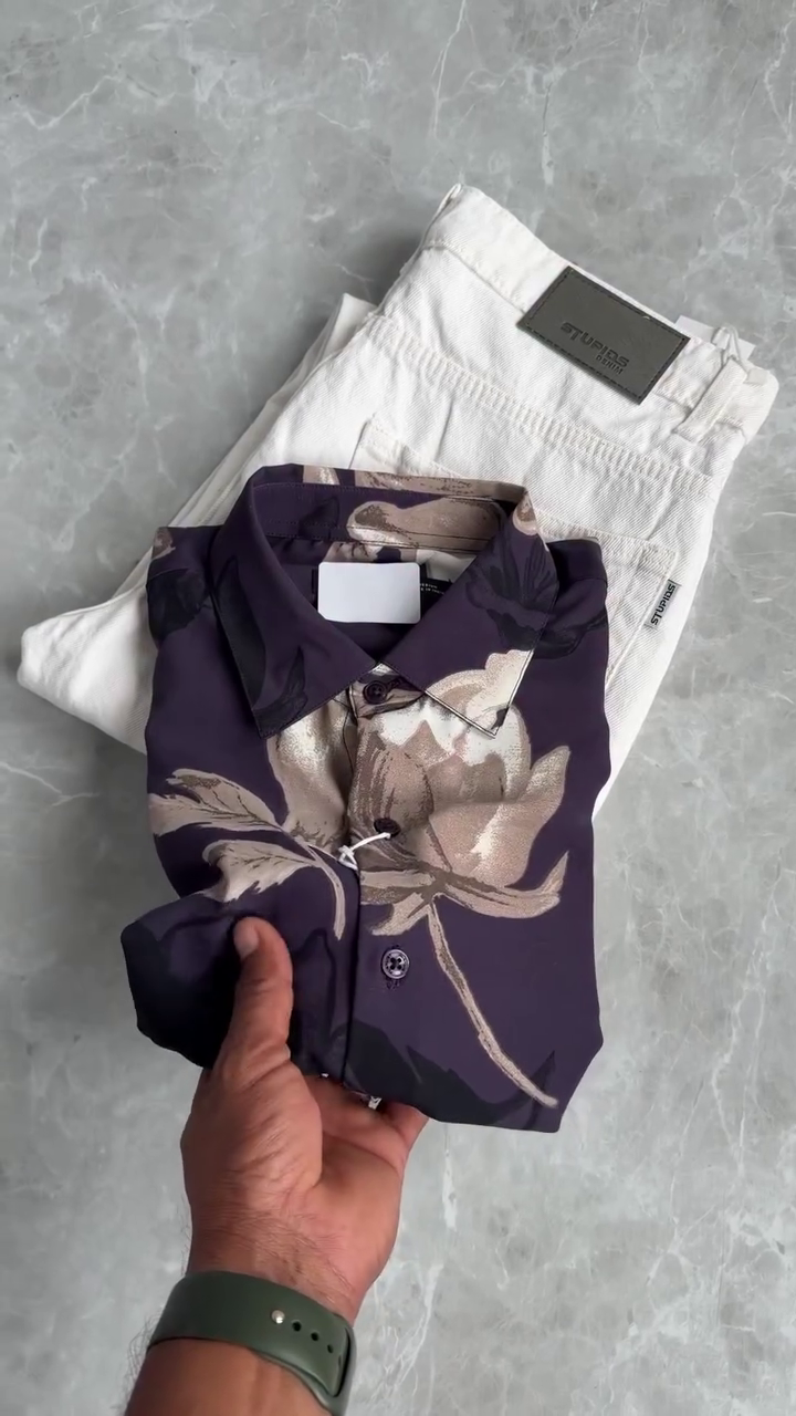 🌺 Royal Bloom Printed Shirt & Classic White Trouser Set – Bold Elegance Redefined 🌺