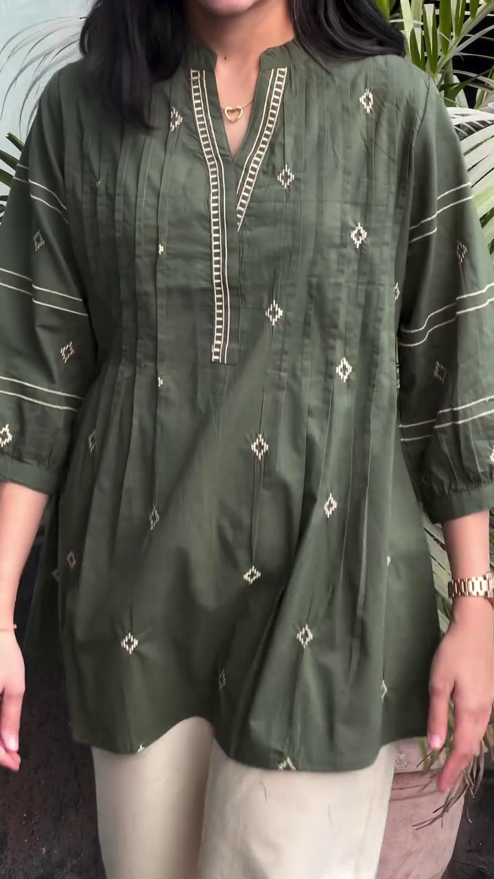 🌿 Olive Grace Embroidered Kurti Co-Ord Set – Minimal Elegance, Everyday Sophistication ✨