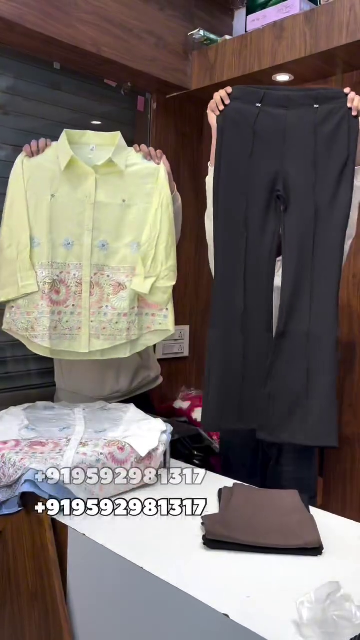 🌼 Pastel Bloom Embroidered Shirt & Classic Trouser Set – Soft Elegance, Everyday Chic ✨