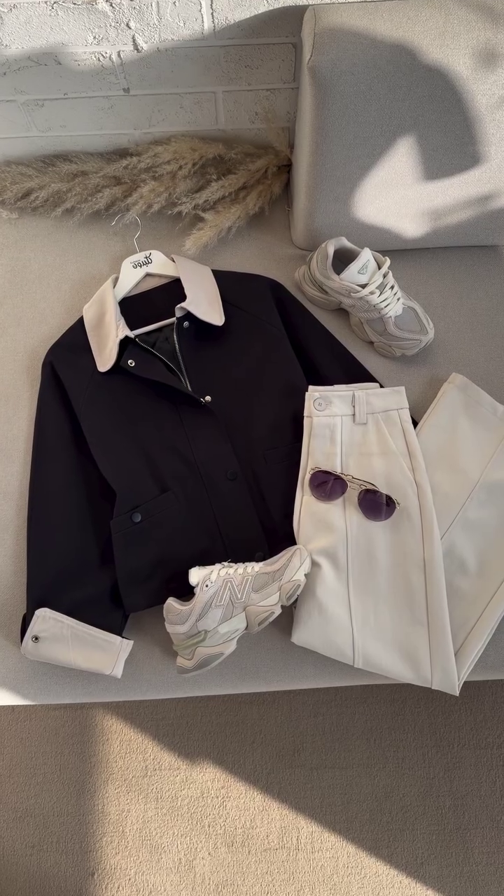 🖤 Monochrome Luxe Tailored Co-Ord Set 🤍 | Contrast Collar Jacket & Elegant Trousers | XXS–XXL