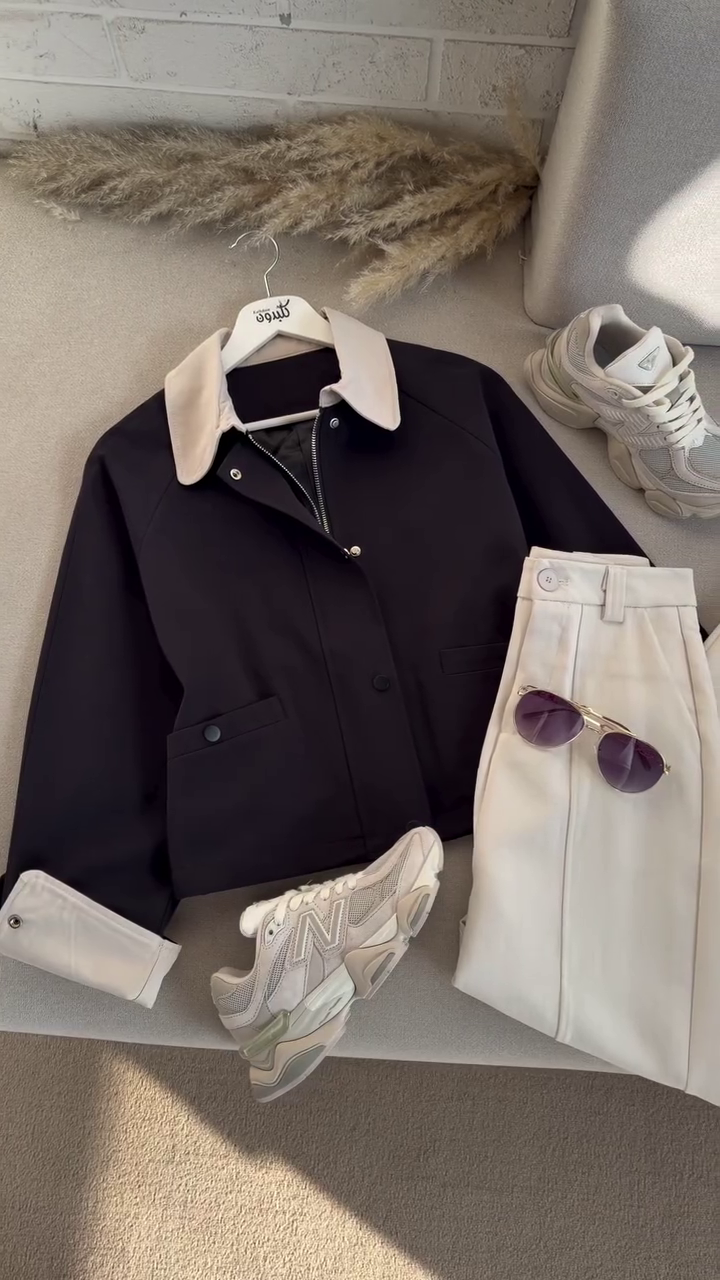 🖤 Monochrome Luxe Tailored Co-Ord Set 🤍 | Contrast Collar Jacket & Elegant Trousers | XXS–XXL