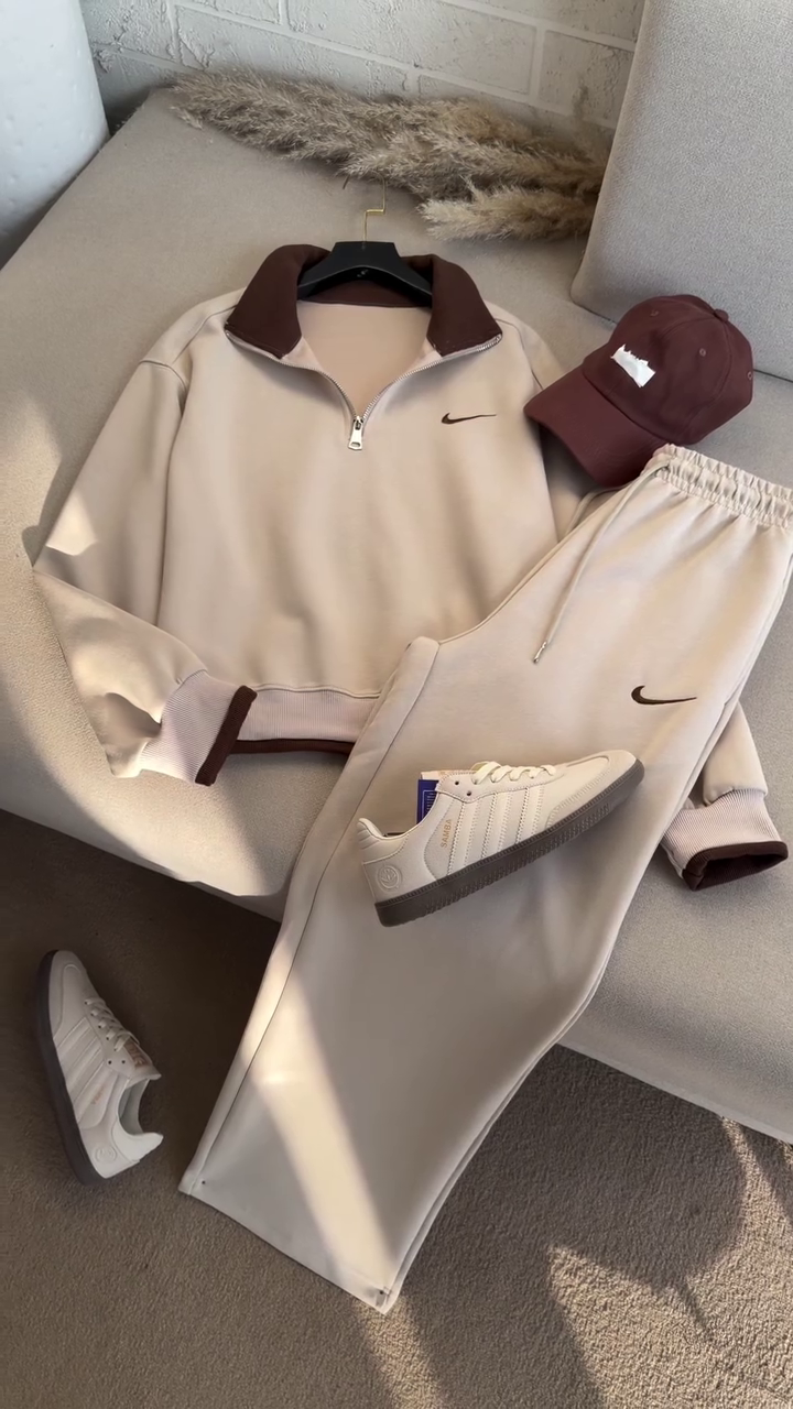 🤎 Cozy Luxe Athleisure Co-Ord Set ✨ | Contrast Collar Zip Sweatshirt & Relaxed Joggers | XXS–XXL