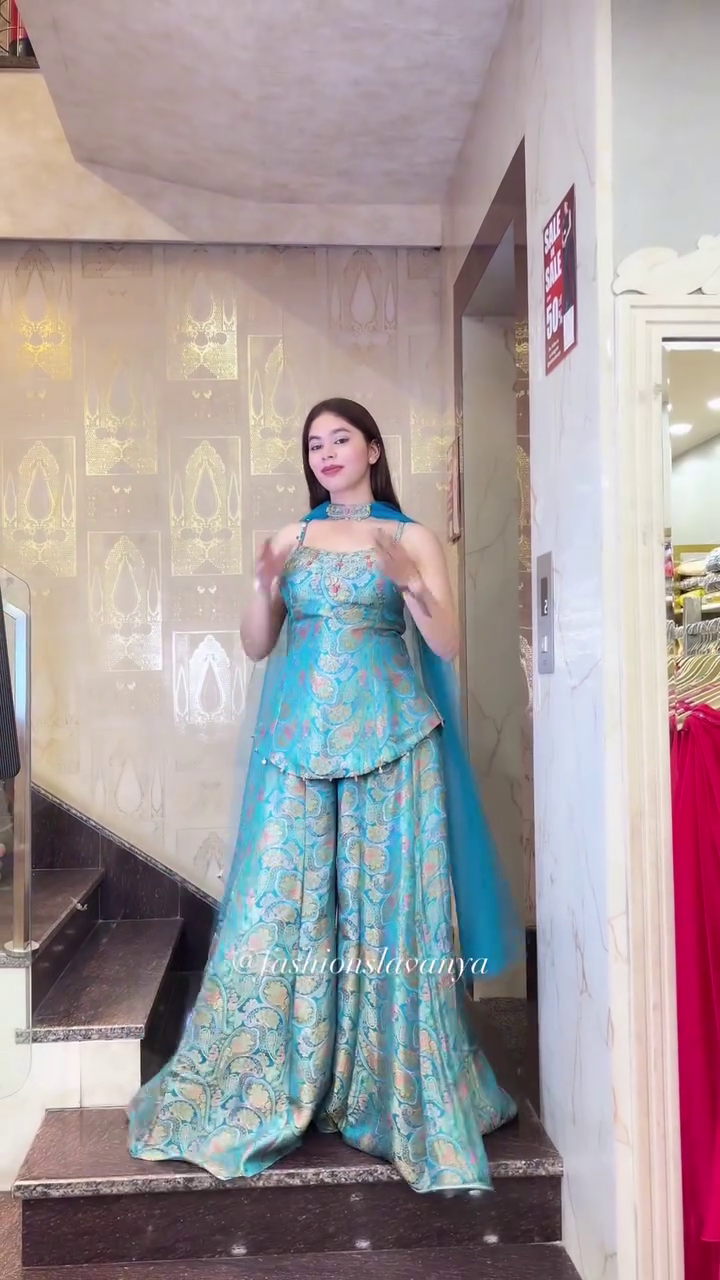 💎 Royal Aura Brocade Palazzo Set – Designer Peplum Suit with Dupatta 💎