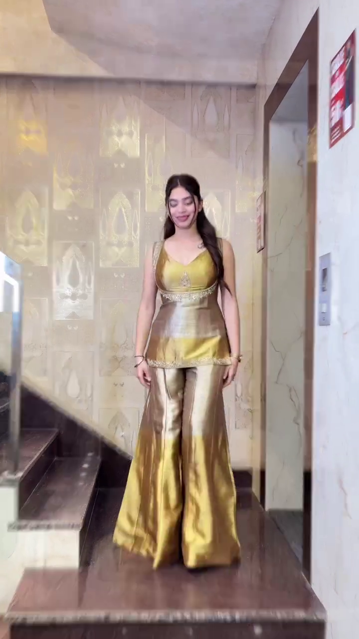 ✨ Golden Radiance Designer Peplum Palazzo Set – Luxe Festive Glam ✨