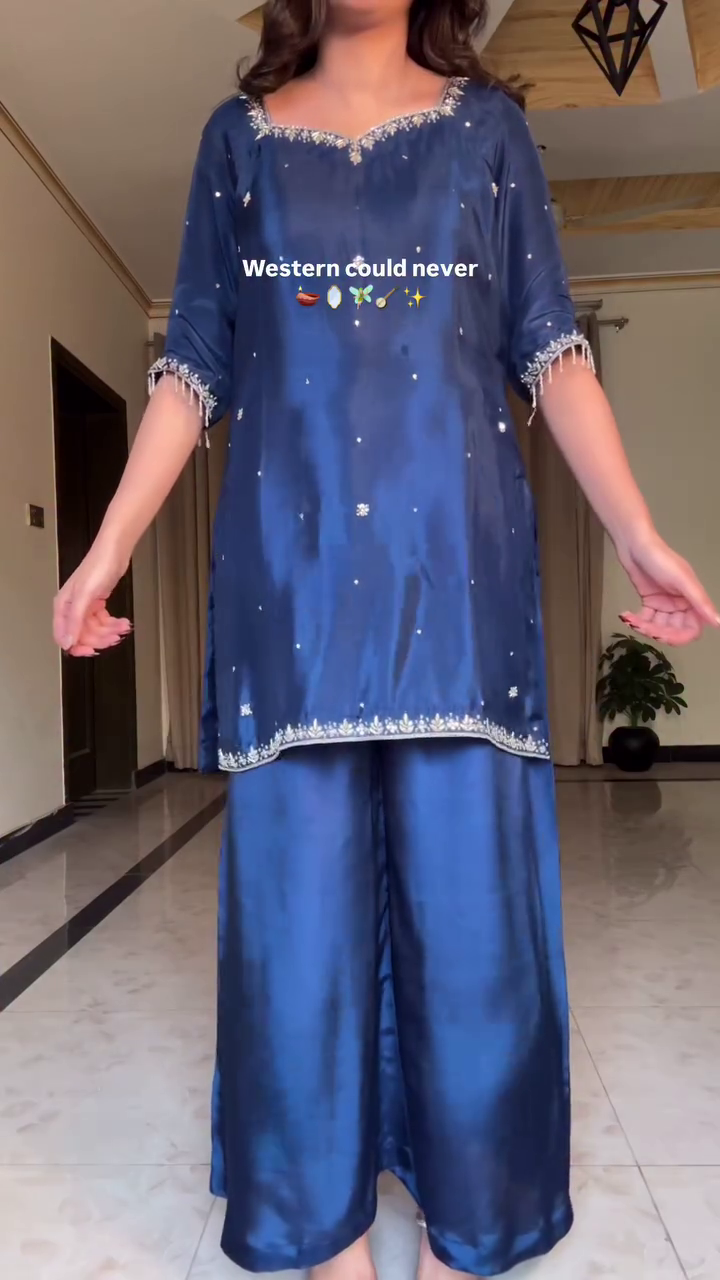 💙 Midnight Noor Silk Kurta Palazzo Set – Timeless Ethnic Elegance 💙