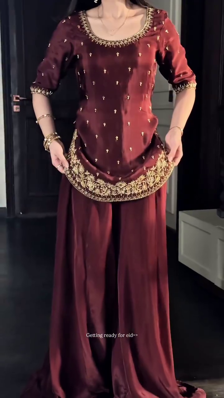 🍷 Mehrunisa Royal Embroidered Sharara Set – Luxe Festive Elegance 🍷