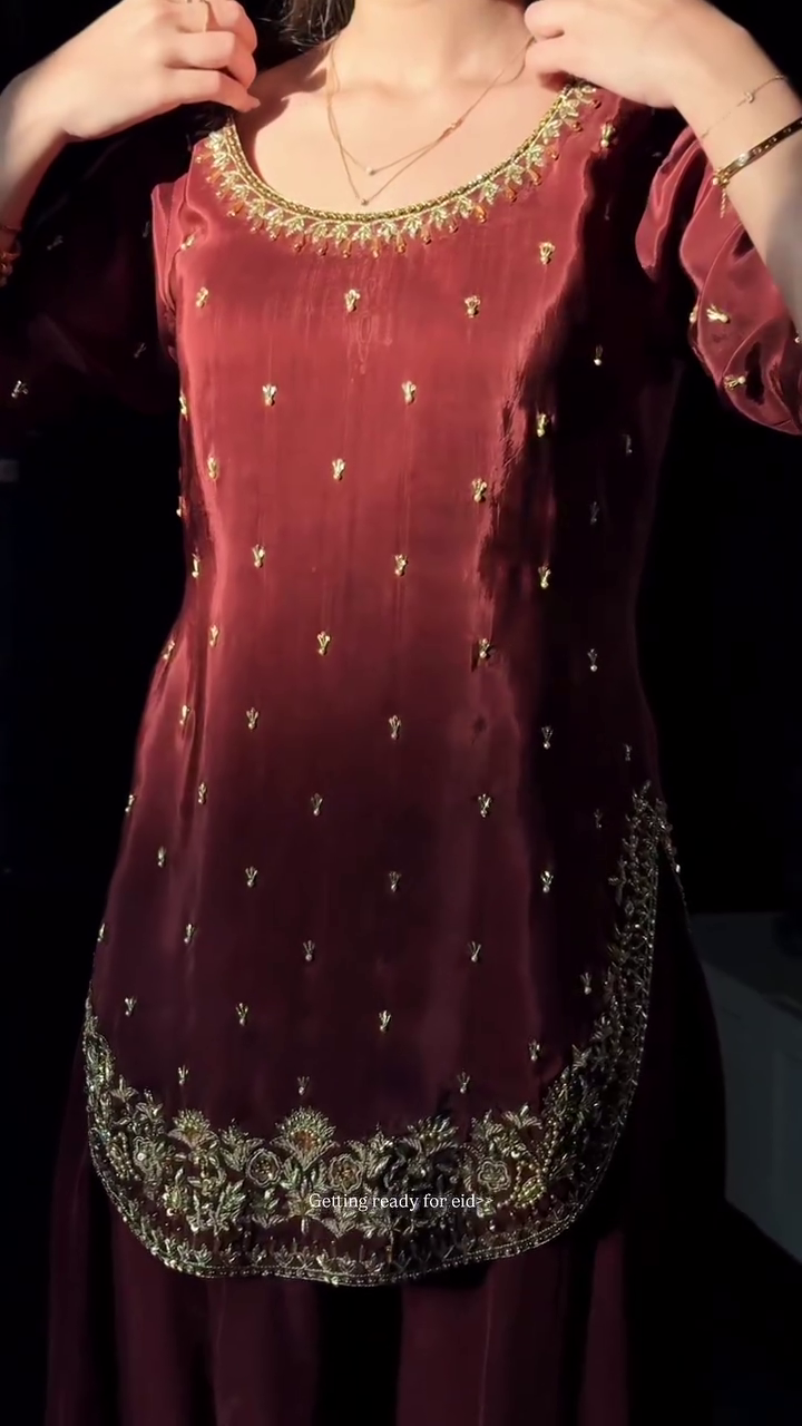 🍷 Mehrunisa Royal Embroidered Sharara Set – Luxe Festive Elegance 🍷