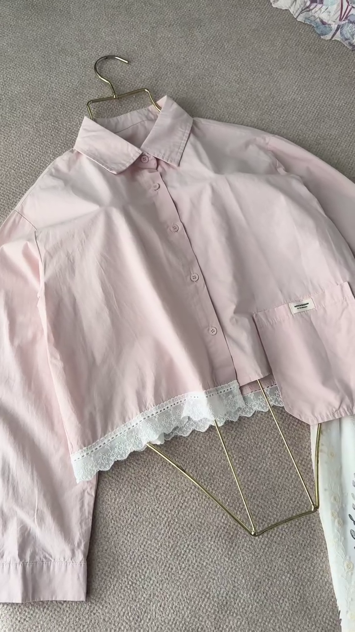 🌸 Blush Bloom Lace-Trim Co-Ord Set – Romantic Shirt & Floral Skirt Collection (XXS–XXL) ✨