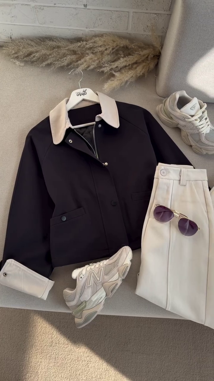 🖤 Urban Contrast Collar Jacket & Tailored Trouser Set – Modern Luxe Collection (XXS–XXL) ✨