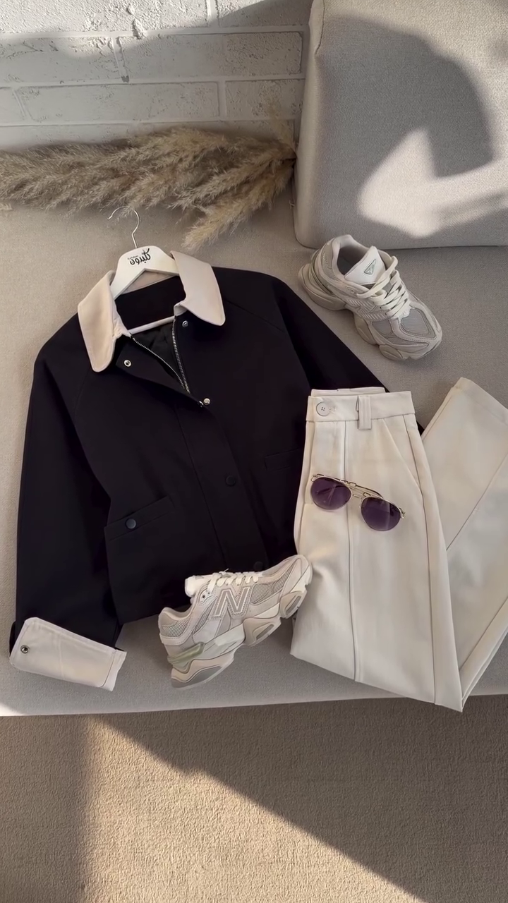 🖤 Urban Contrast Collar Jacket & Tailored Trouser Set – Modern Luxe Collection (XXS–XXL) ✨