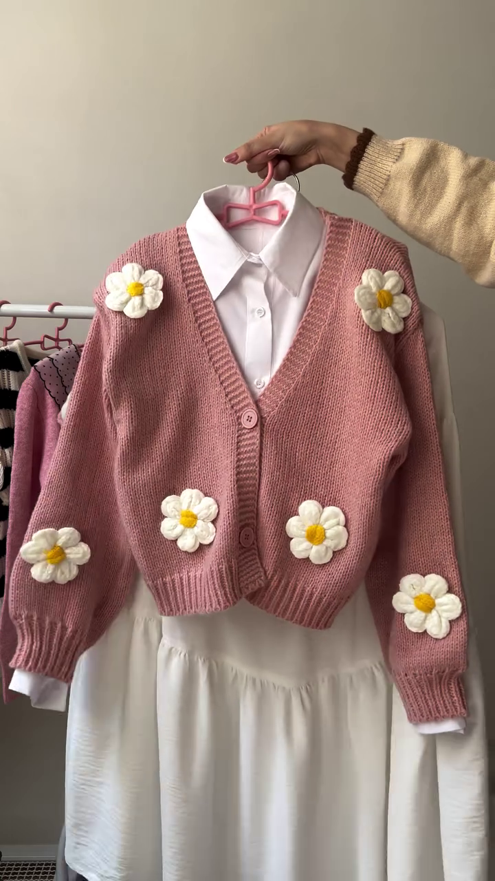 🌼 Daisy Bloom Knit Cardigan Set – Sweet Floral Layered Collection (XXS–XXL) ✨