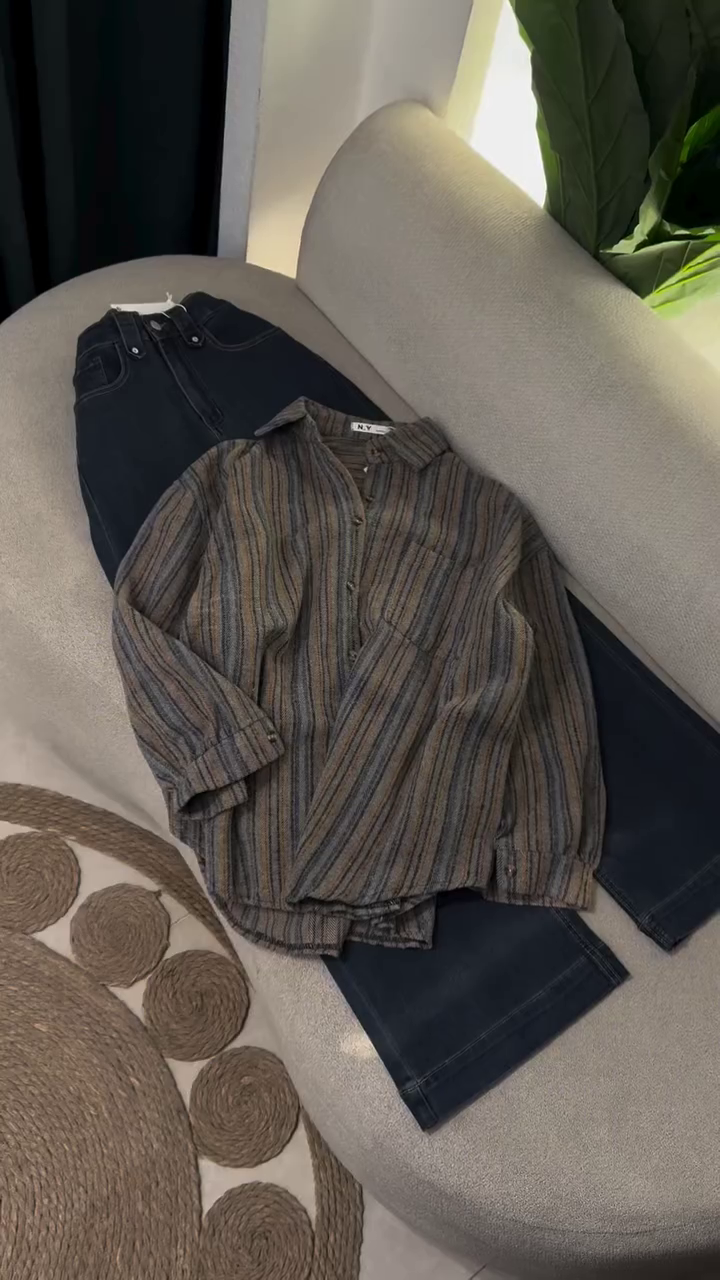 🍂 Urban Earth Striped Button-Down Shirt – Effortless Chic Collection (XXS–XXL) ✨