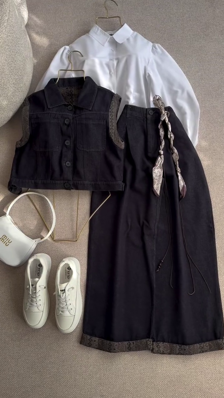 🖤 Urban Chic Denim Vest & Wide-Leg Co-Ord Set – Modern Minimalist Style (XXS–XXL) ✨