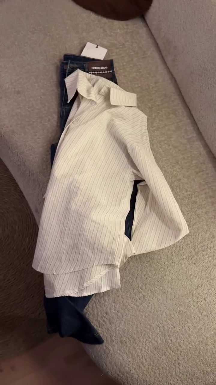 🤍 Classic Charm Striped Shirt & Denim Skirt Set – Everyday Chic Collection