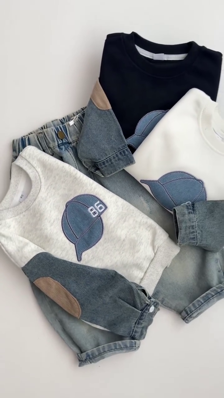 🧢 Little Explorer Denim & Sweatshirt Set – Trendy Kids Casual Collection