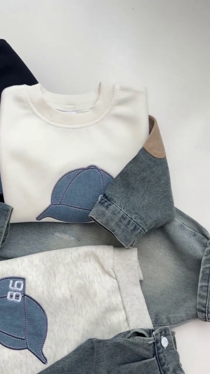 🧢 Little Explorer Denim & Sweatshirt Set – Trendy Kids Casual Collection