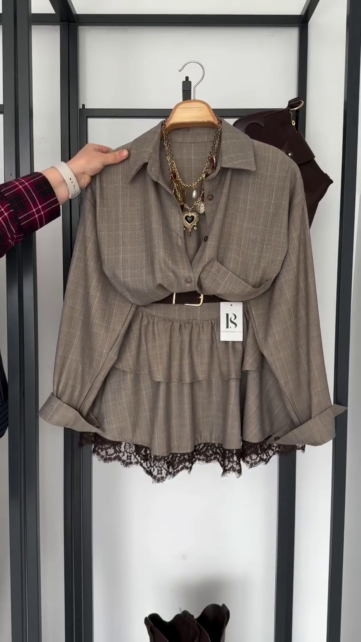 🤎 Vintage Chic Belted Layered Blouse Set – Elegant Boutique Fashion ✨