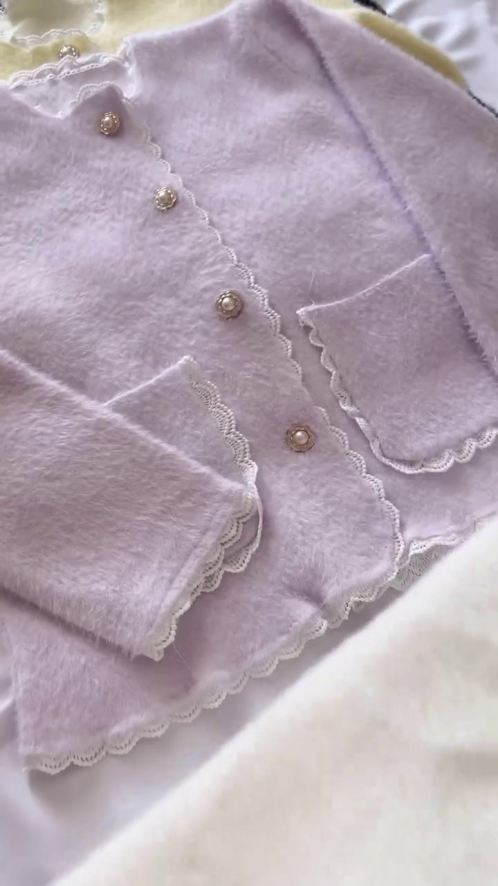 🌸 Elegant Pearl Lace Soft Knit Cardigan – Pastel Chic Collection