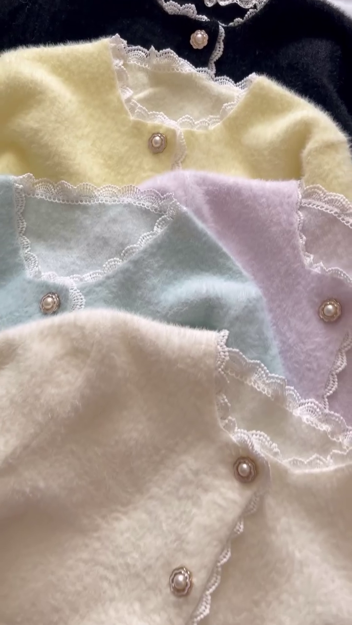 🌸 Elegant Pearl Lace Soft Knit Cardigan – Pastel Chic Collection