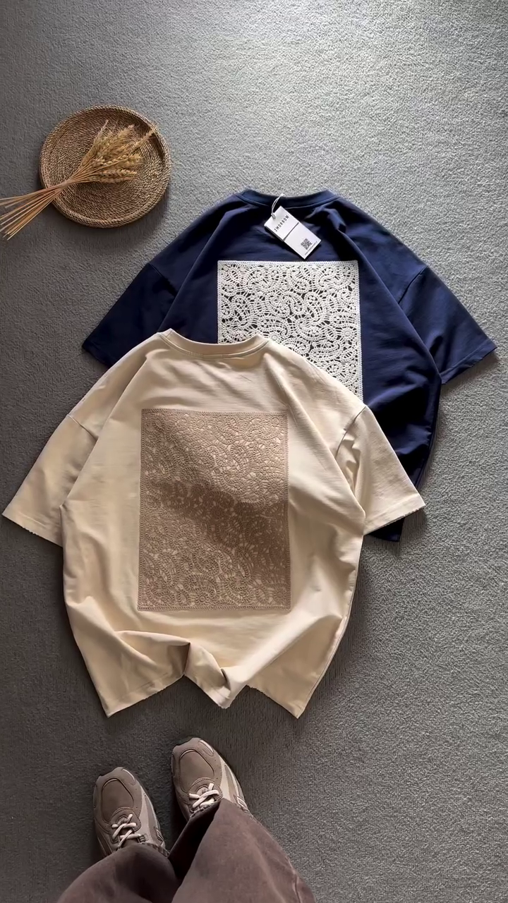 ✨ Elegant Lace Panel Oversized T-Shirt – Minimal Luxury Streetwear 🌟