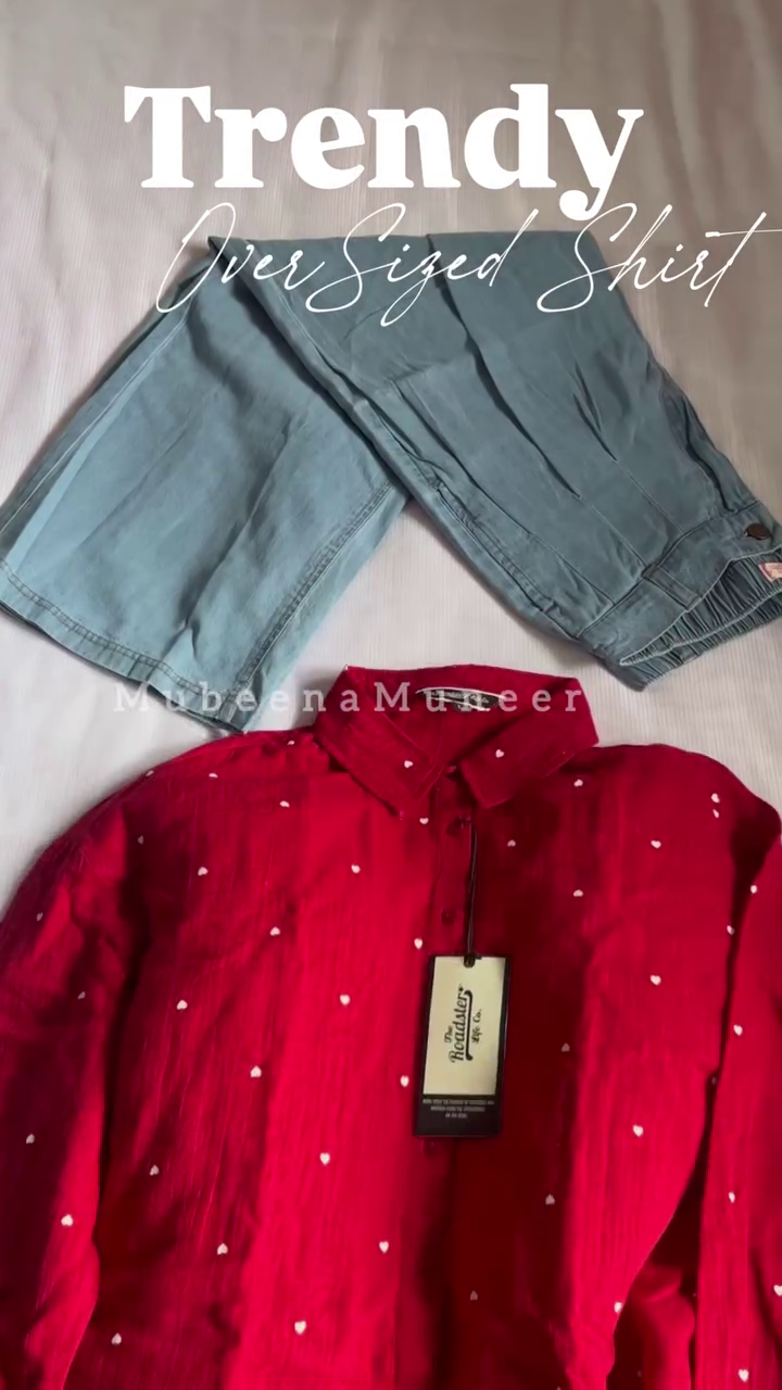 ❤️ Heart Print Oversized Casual Shirt – Trendy Relaxed Style Collection