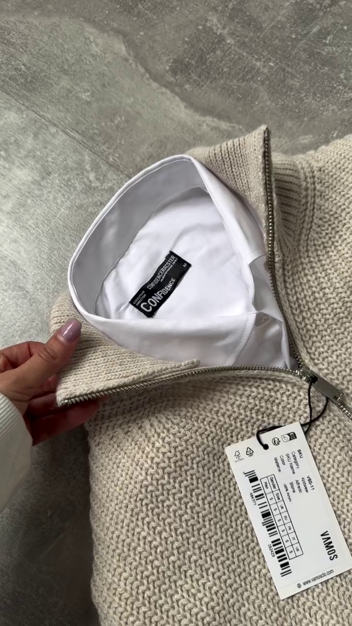 🧥✨ Classic Half-Zip Knit Sweater & Tailored Pants Set – Smart Casual Style