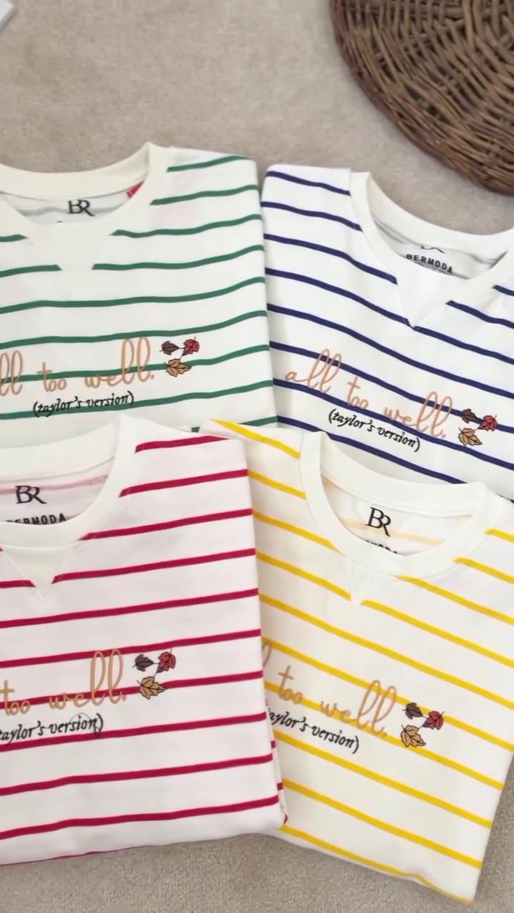 🌈✨ “All Too Well” Striped Graphic Tee – Cute Everyday Casual T-Shirt