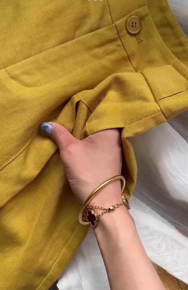 🌼💛 Floral Summer Elegance Set – Embroidered Shirt & Tailored Pants Outfit