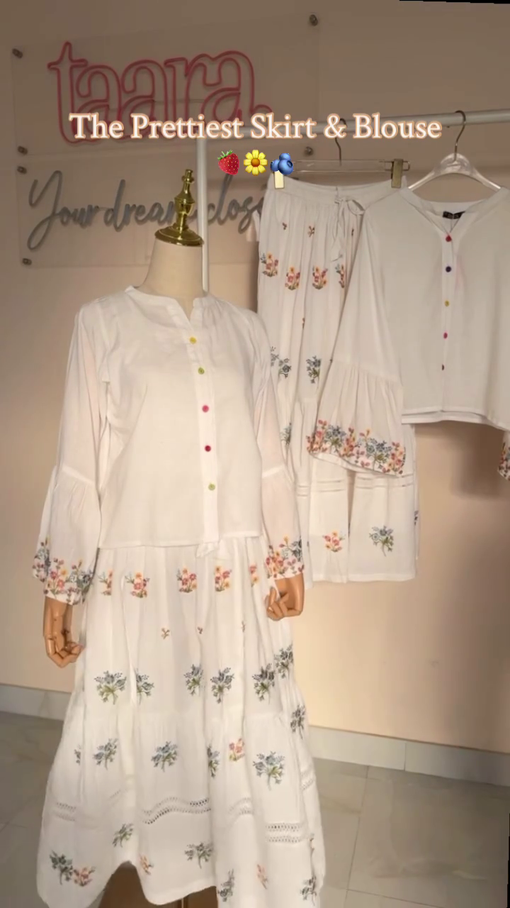🌼✨ Floral Dream Skirt & Blouse Set – Elegant Embroidered Two-Piece Outfit