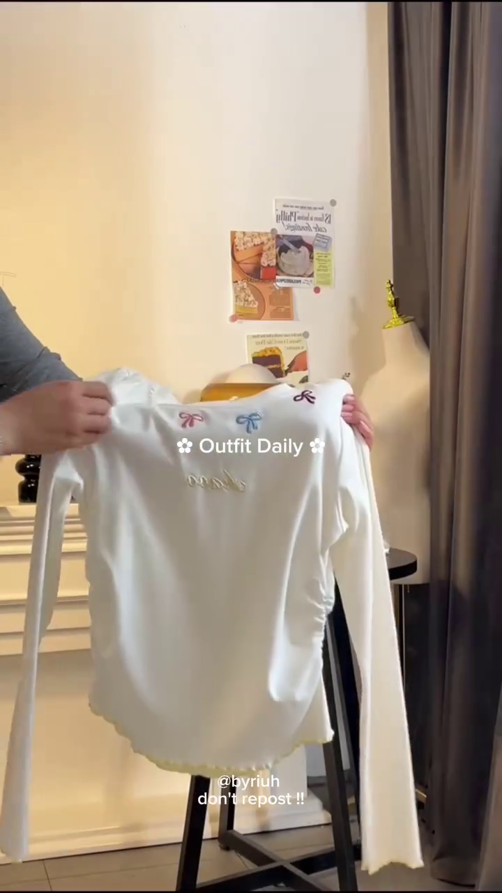 🎀🌸 Sweet Bow Embroidered Top & Pleated Skirt Set – Feminine Casual Outfit