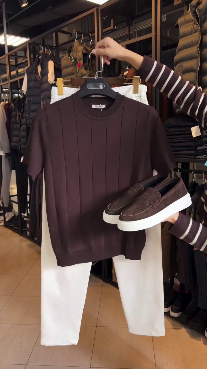 🤎 Modern Minimalist Knit T-Shirt – Elegant Casual Essential | Premium Soft Fabric | Available in Multiple Colors & Designs | Sizes XXS–XXL ✨