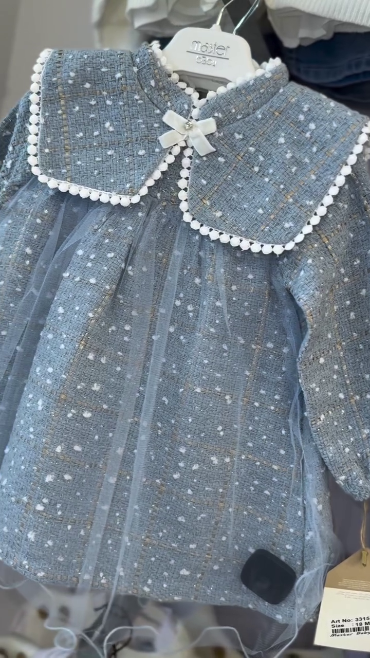 🎀 Elegant Baby Girl Party Dress – Premium Tweed & Tulle Princess Dress | Cute Bow Collar Design | Available in Multiple Colors & Designs | Sizes XXS–XXL ✨