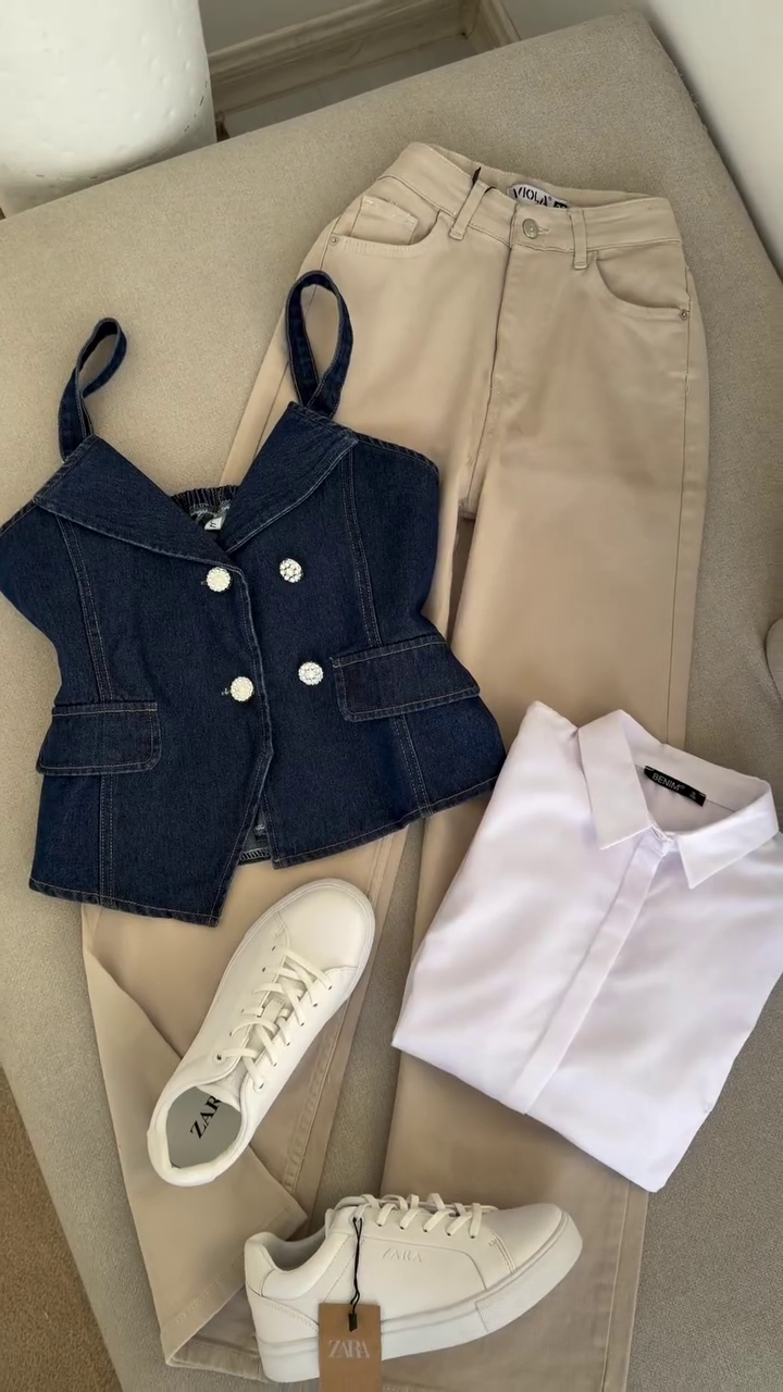 ✨ Chic Denim Vest Outfit Set – Stylish Layered Casual Look | Modern Street Style Collection | Available in Multiple Colors & Designs | Sizes XXS–XXL 👖