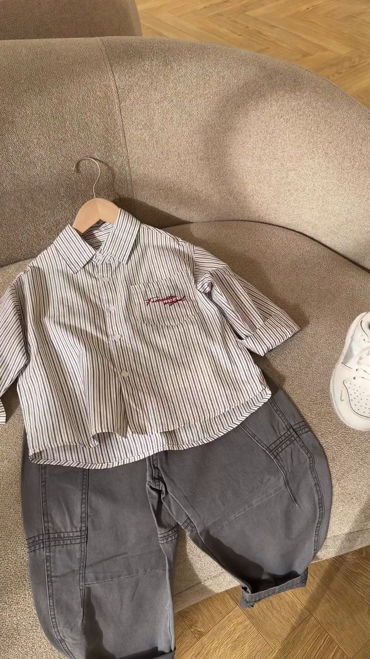 🤍 Classic Striped Button Shirt & Casual Cargo Pants Set – Minimal Street Style Outfit | Trendy Everyday Comfort | Multiple Colors & Designs | Sizes XXS–XXL ✨