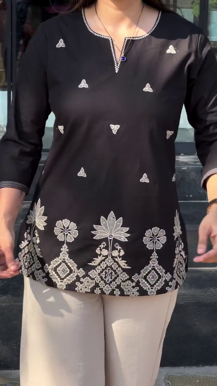 🖤 Elegant Embroidered Ethnic Kurti Top – Classic Minimal Traditional Style | Chic Casual & Festive Wear | Multiple Colors & Designs | Sizes XXS–XXL ✨