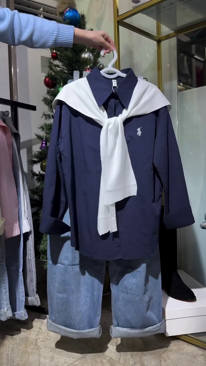 🤍 Classic Preppy 3-Piece Outfit Set – White Shirt, Grey Knit Shoulder Sweater & Tailored Pants | Elegant Smart Casual Style | Multiple Designs & Colors | Sizes XXS–XXL ✨