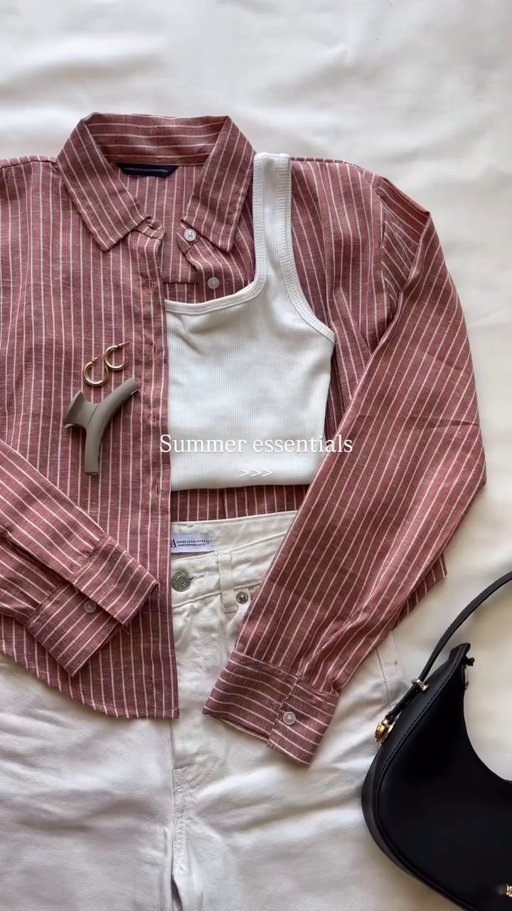🌸 Summer Essentials Layered Outfit – Striped Button Shirt, Ribbed Tank Top & Classic White Pants | Casual Chic Everyday Set | Multiple Colors & Designs | Sizes XXS–XXL ✨