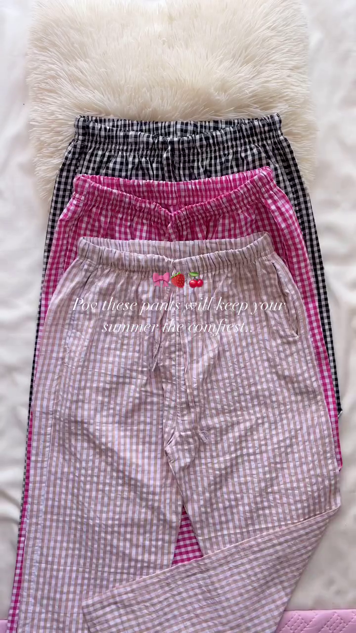 🍓 Cute Gingham Lounge Pants – Soft Summer Checkered Pajama Bottoms | Cozy Relaxed Fit Sleep & Home Wear | Multiple Colors & Designs | Sizes XXS–XXL ✨